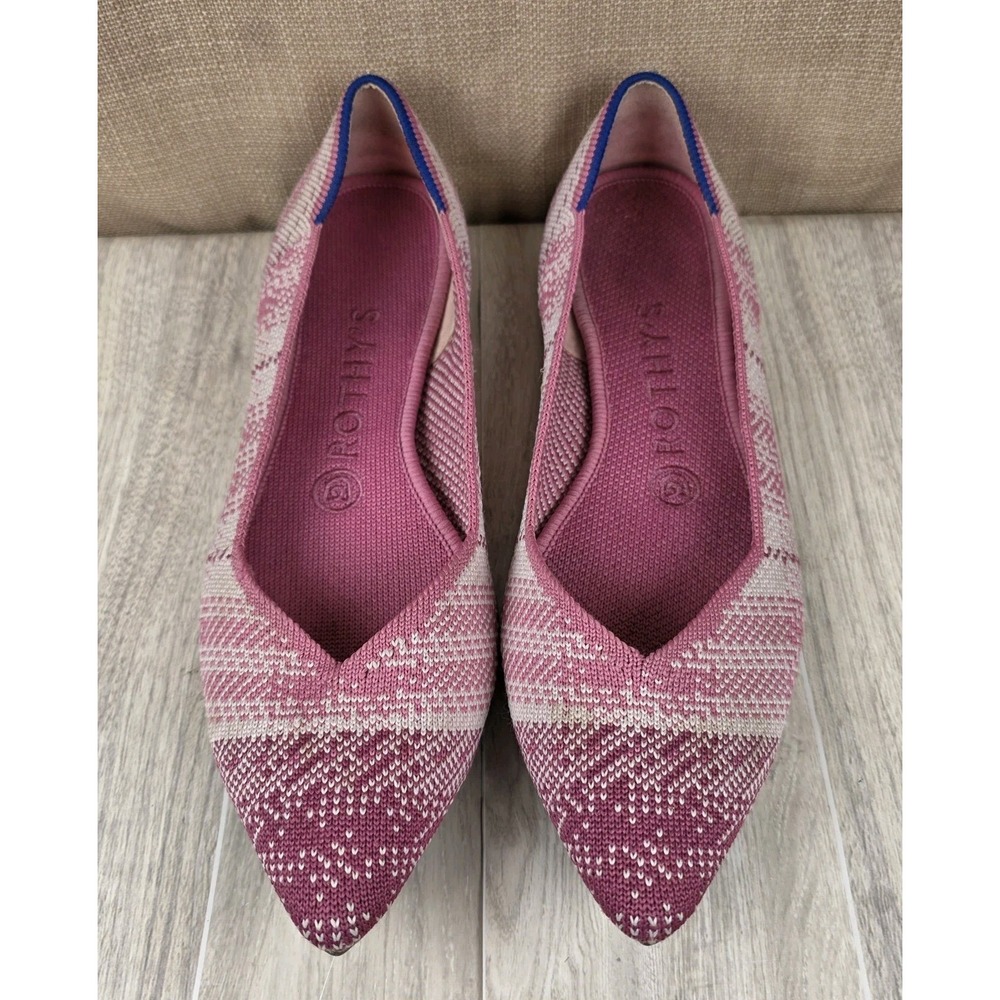 Rothy's The Point Pink Plaid Limited Edition Breast Cancer Ballet Flats Womens 8